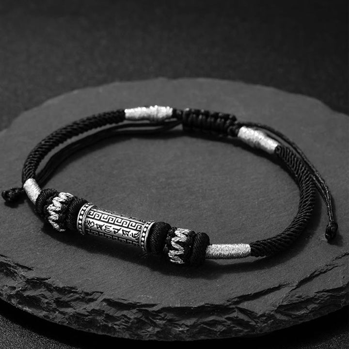Bracelet en corde tressée en argent sterling 925 Buddha Stones Om Mani Padme Hum