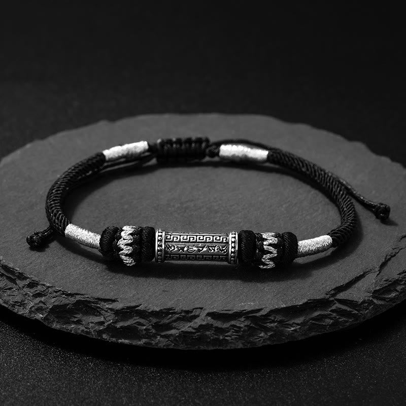 Bracelet en corde tressée en argent sterling 925 Buddha Stones Om Mani Padme Hum