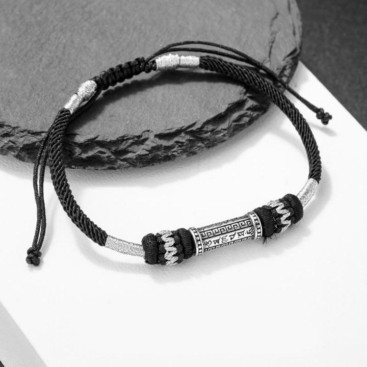 Bracelet en corde tressée en argent sterling 925 Buddha Stones Om Mani Padme Hum