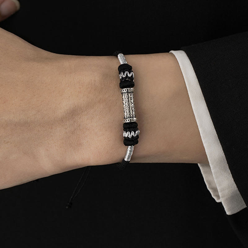 Bracelet en corde tressée en argent sterling 925 Buddha Stones Om Mani Padme Hum