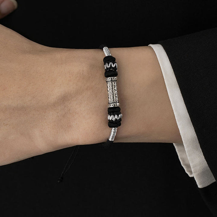Bracelet en corde tressée en argent sterling 925 Buddha Stones Om Mani Padme Hum