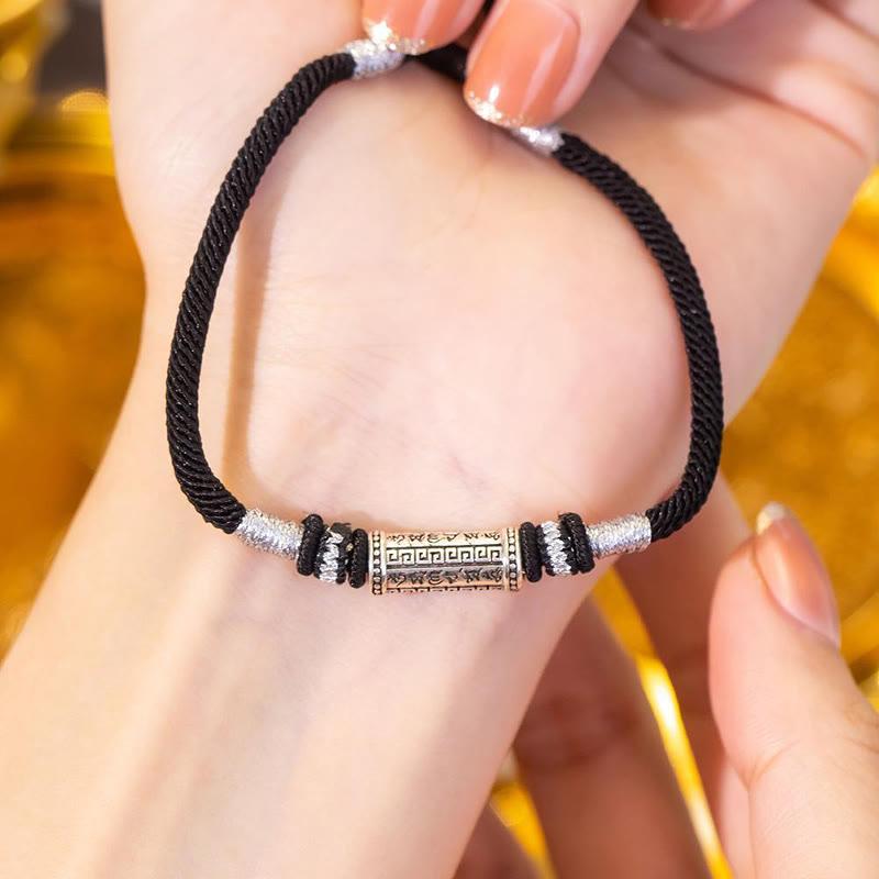 Bracelet en corde tressée en argent sterling 925 Buddha Stones Om Mani Padme Hum