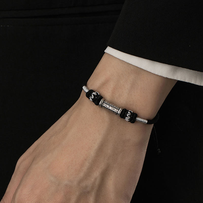 Bracelet en corde tressée en argent sterling 925 Buddha Stones Om Mani Padme Hum