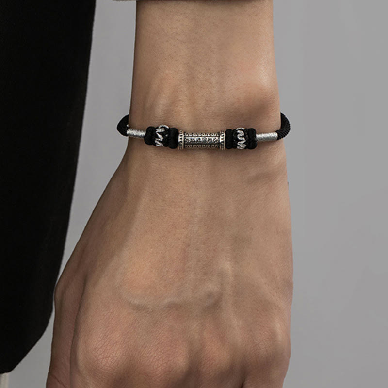 Bracelet en corde tressée en argent sterling 925 Buddha Stones Om Mani Padme Hum