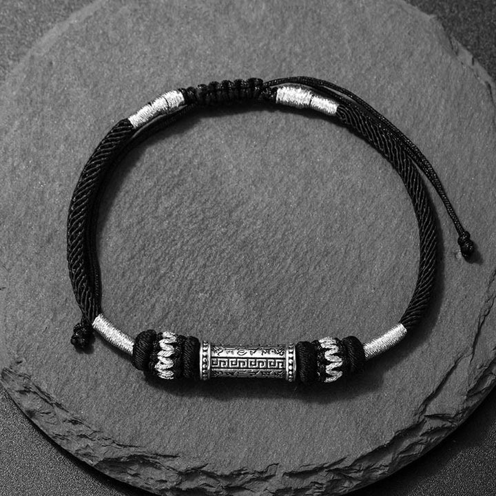 Bracelet en corde tressée en argent sterling 925 Buddha Stones Om Mani Padme Hum