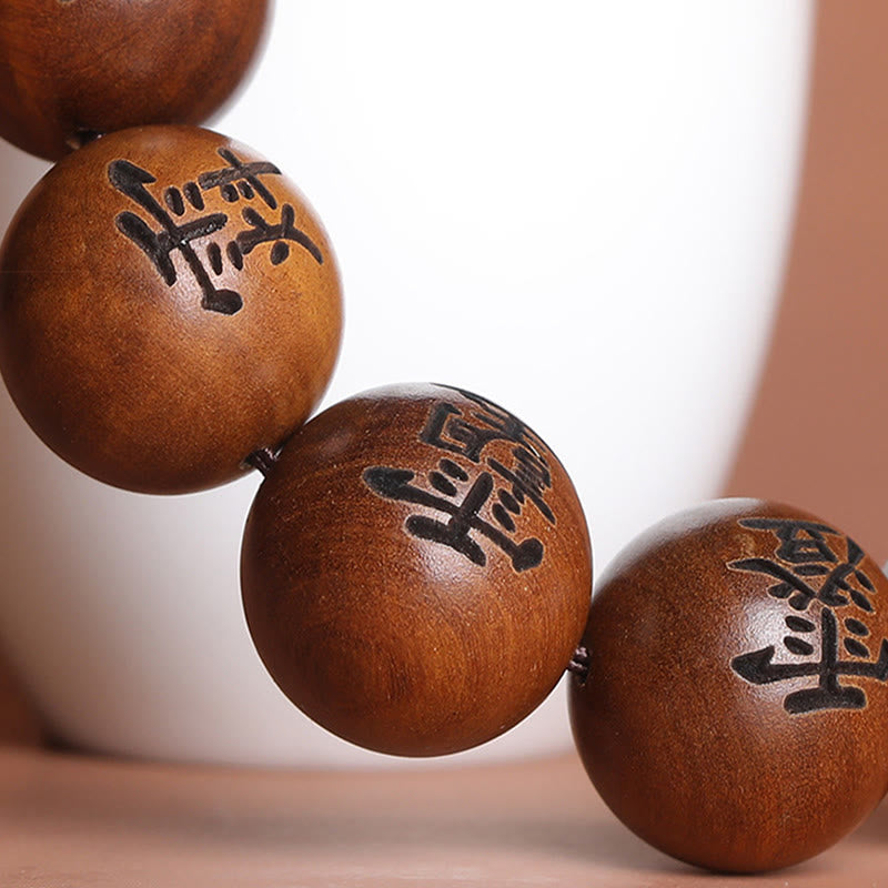 Bracelet de protection gravé en bois de jujubier avec Buddha Stones et foudre, Yin Yang, Bagua, caractères tabous taoïstes