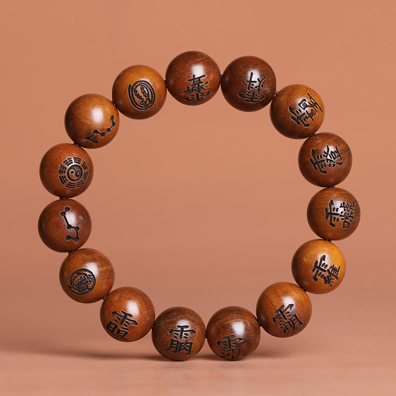 Bracelet de protection gravé en bois de jujubier avec Buddha Stones et foudre, Yin Yang, Bagua, caractères tabous taoïstes