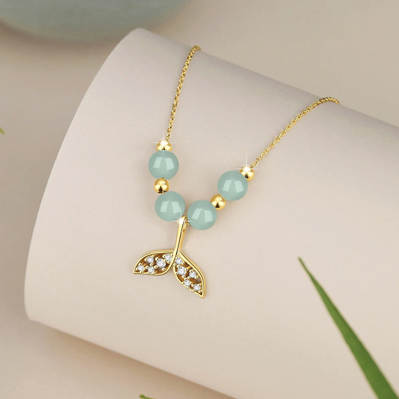 Collier pendentif porte-bonheur en forme de queue de poisson en argent sterling 925 avec perles de jade Hetian et Buddha Stones