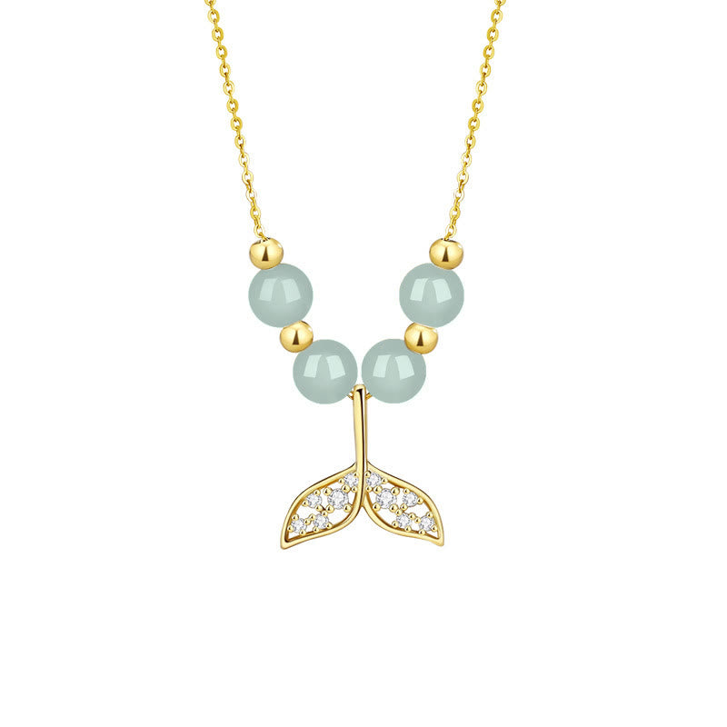 Collier pendentif porte-bonheur en forme de queue de poisson en argent sterling 925 avec perles de jade Hetian et Buddha Stones