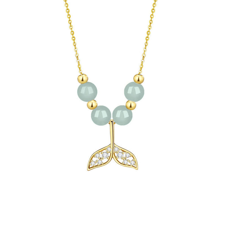 Collier pendentif porte-bonheur en forme de queue de poisson en argent sterling 925 avec perles de jade Hetian et Buddha Stones