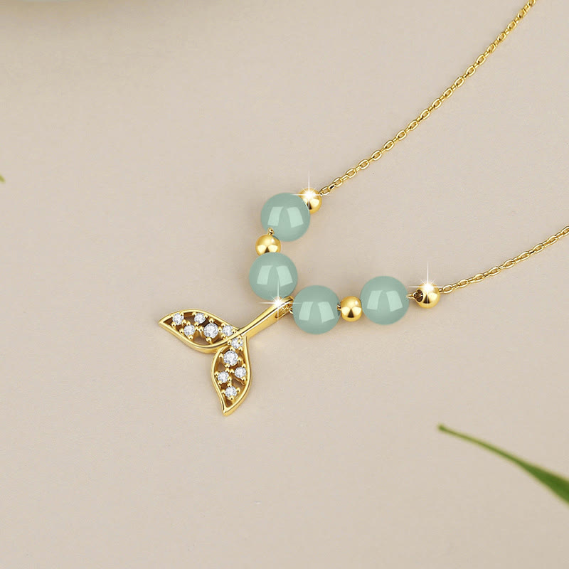 Collier pendentif porte-bonheur en forme de queue de poisson en argent sterling 925 avec perles de jade Hetian et Buddha Stones