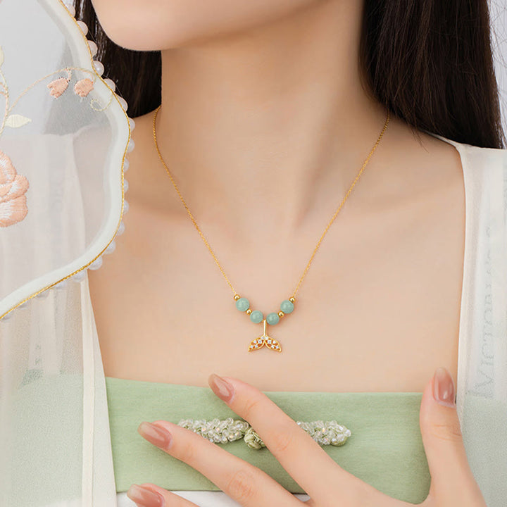 Collier pendentif porte-bonheur en forme de queue de poisson en argent sterling 925 avec perles de jade Hetian et Buddha Stones