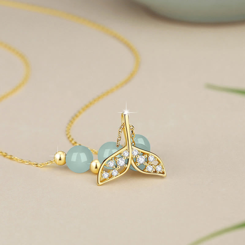 Collier pendentif porte-bonheur en forme de queue de poisson en argent sterling 925 avec perles de jade Hetian et Buddha Stones