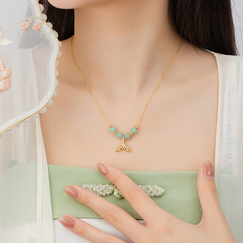 Collier pendentif porte-bonheur en forme de queue de poisson en argent sterling 925 avec perles de jade Hetian et Buddha Stones