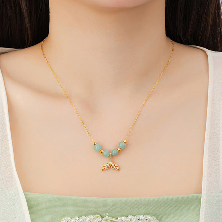 Collier pendentif porte-bonheur en forme de queue de poisson en argent sterling 925 avec perles de jade Hetian et Buddha Stones