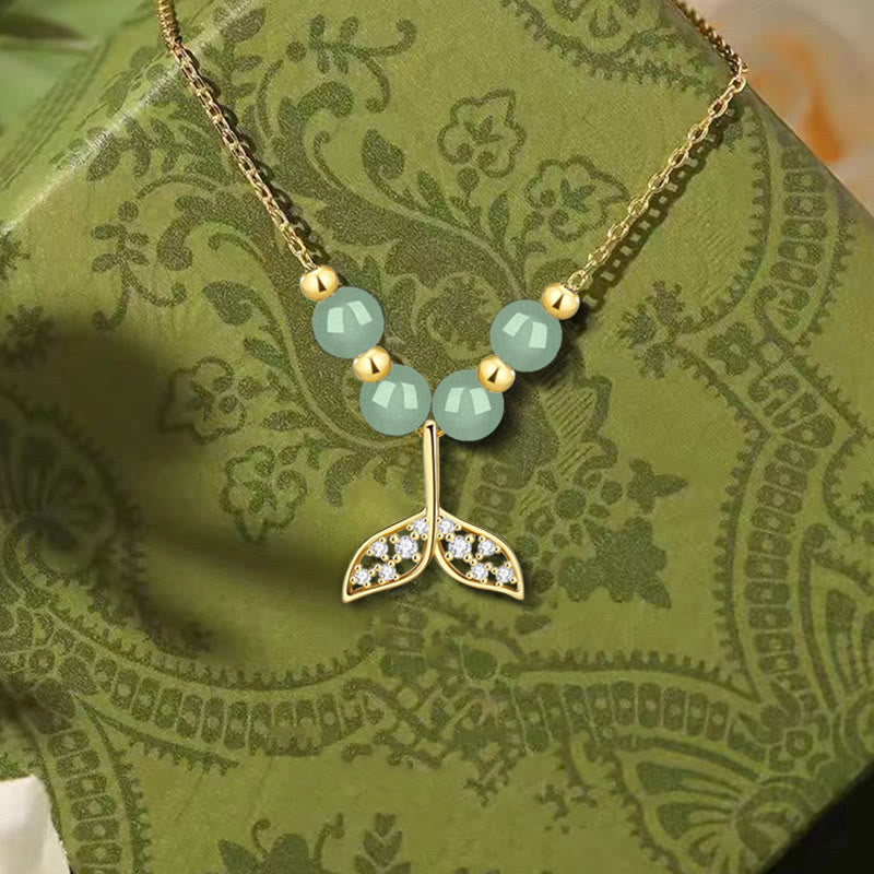 Collier pendentif porte-bonheur en forme de queue de poisson en argent sterling 925 avec perles de jade Hetian et Buddha Stones
