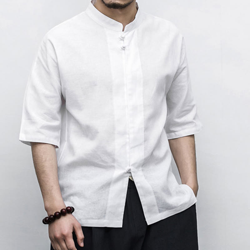 Chemise à manches mi-longues en lin pour homme, costume chinois à boutons de grenouille Buddha Stones - image 8