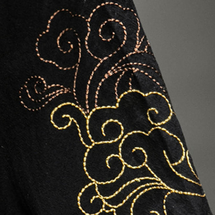 Chemise à manches mi-longues en coton et lin avec broderie de nuages ​​de bon augure et dragon chinois à boutons de grenouille et Buddha Stones - image 10