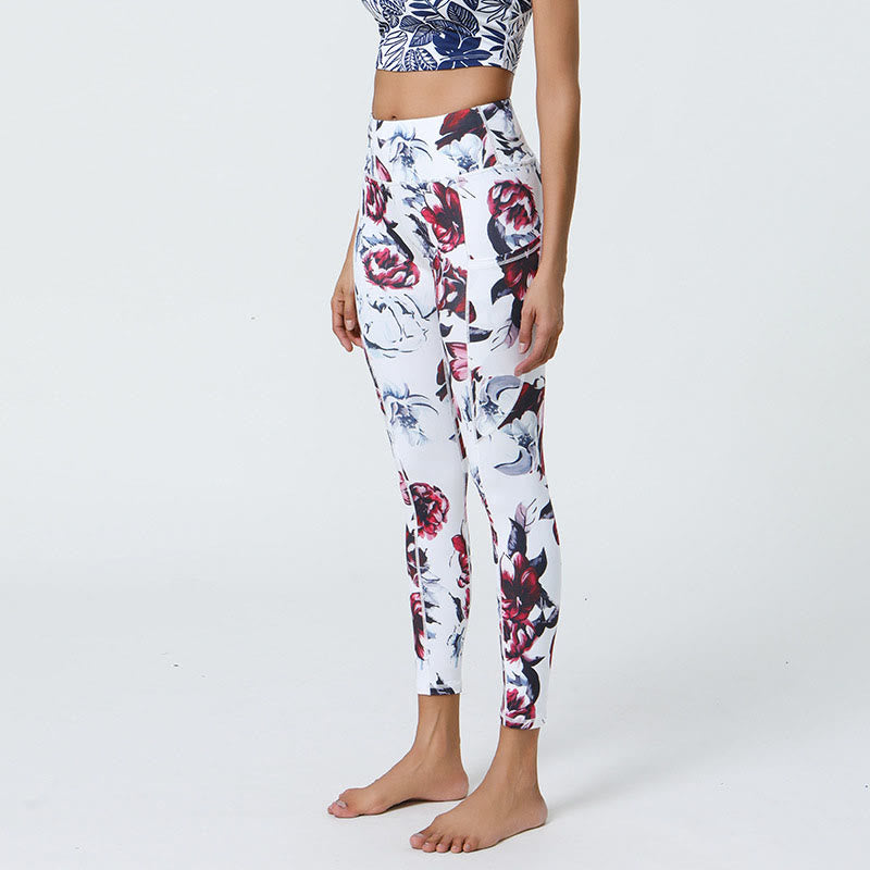 Leggings de sport taille haute avec imprimé léopard et Buddha Stones , pantalons de yoga pour femmes avec poches