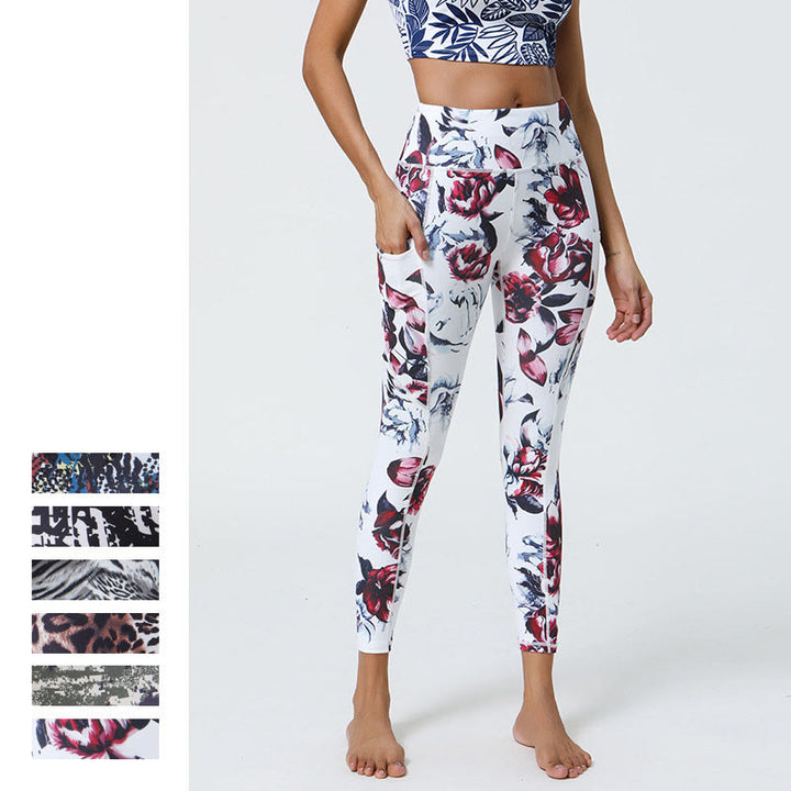 Leggings de sport taille haute avec imprimé léopard et Buddha Stones , pantalons de yoga pour femmes avec poches