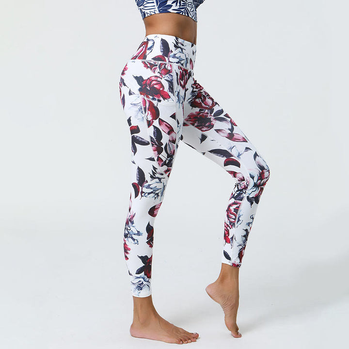 Leggings de sport taille haute avec imprimé léopard et Buddha Stones , pantalons de yoga pour femmes avec poches