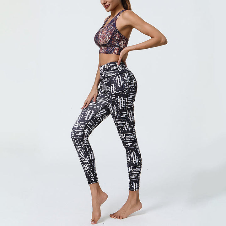 Leggings de sport taille haute avec imprimé léopard et Buddha Stones , pantalons de yoga pour femmes avec poches