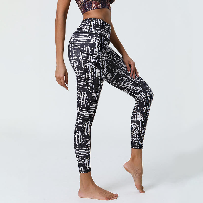 Leggings de sport taille haute avec imprimé léopard et Buddha Stones , pantalons de yoga pour femmes avec poches