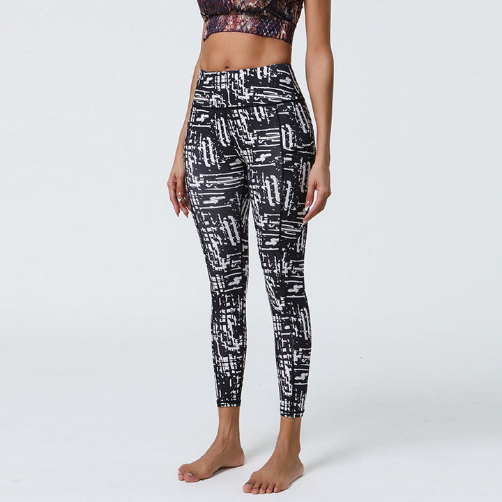 Leggings de sport taille haute avec imprimé léopard et Buddha Stones , pantalons de yoga pour femmes avec poches