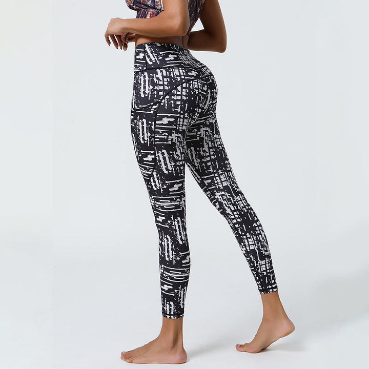 Leggings de sport taille haute avec imprimé léopard et Buddha Stones , pantalons de yoga pour femmes avec poches