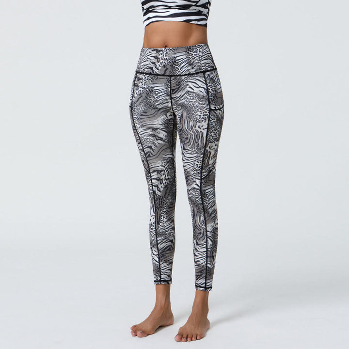 Leggings de sport taille haute avec imprimé léopard et Buddha Stones , pantalons de yoga pour femmes avec poches