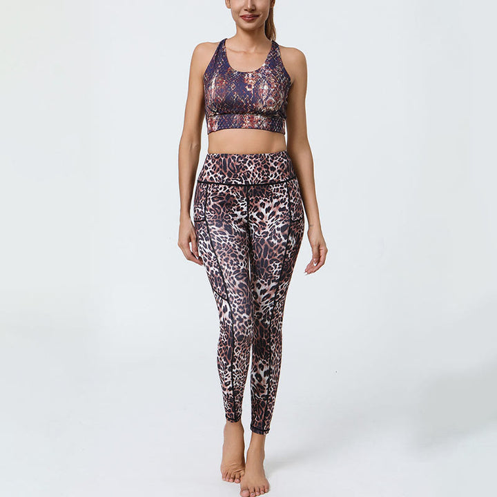 Leggings de sport taille haute avec imprimé léopard et Buddha Stones , pantalons de yoga pour femmes avec poches