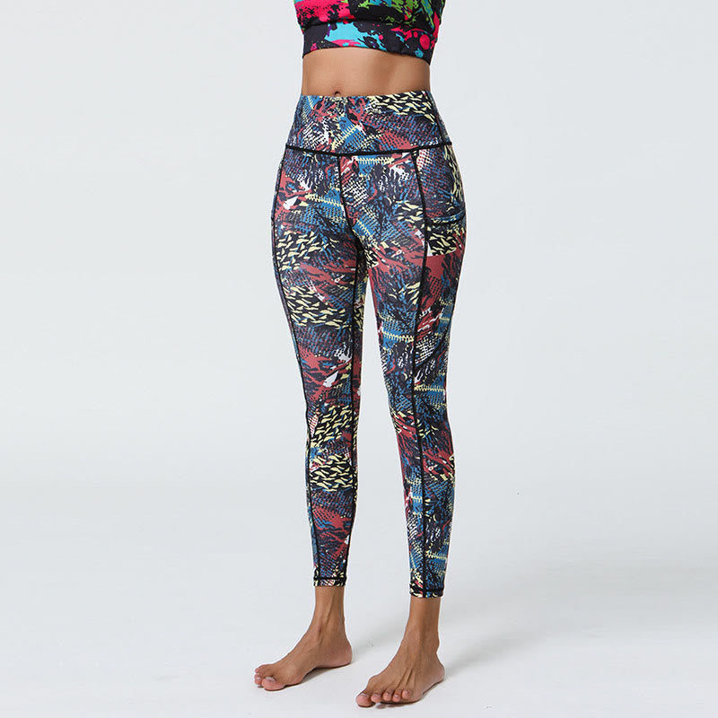 Leggings de sport taille haute avec imprimé léopard et Buddha Stones , pantalons de yoga pour femmes avec poches