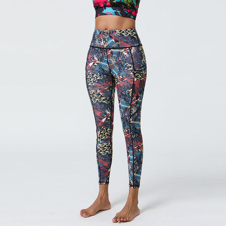 Leggings de sport taille haute avec imprimé léopard et Buddha Stones , pantalons de yoga pour femmes avec poches