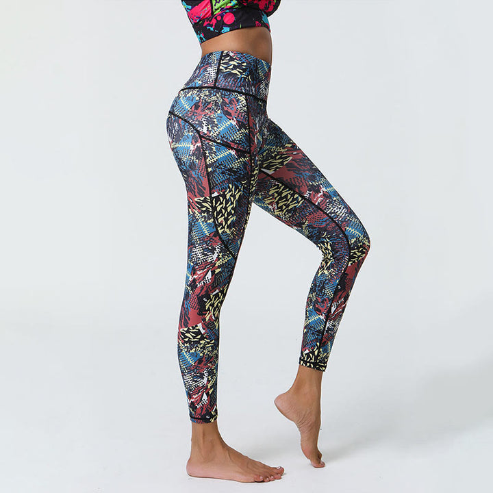 Leggings de sport taille haute avec imprimé léopard et Buddha Stones , pantalons de yoga pour femmes avec poches