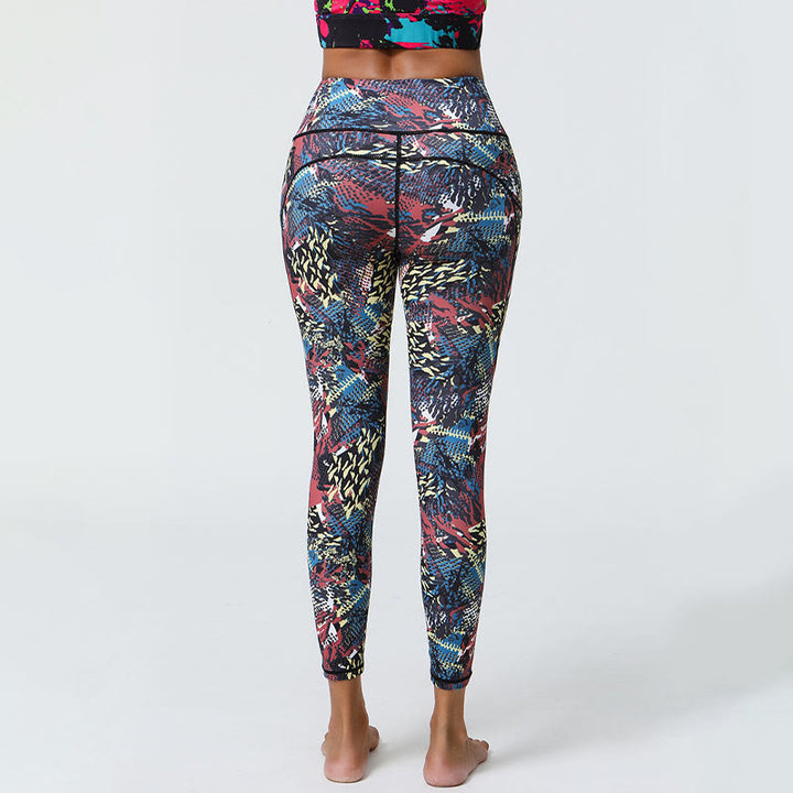 Leggings de sport taille haute avec imprimé léopard et Buddha Stones , pantalons de yoga pour femmes avec poches
