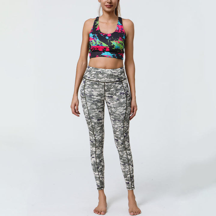 Leggings de sport taille haute avec imprimé léopard et Buddha Stones , pantalons de yoga pour femmes avec poches