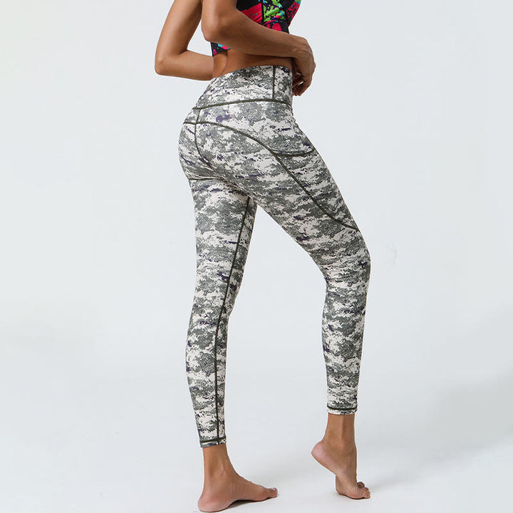 Leggings de sport taille haute avec imprimé léopard et Buddha Stones , pantalons de yoga pour femmes avec poches