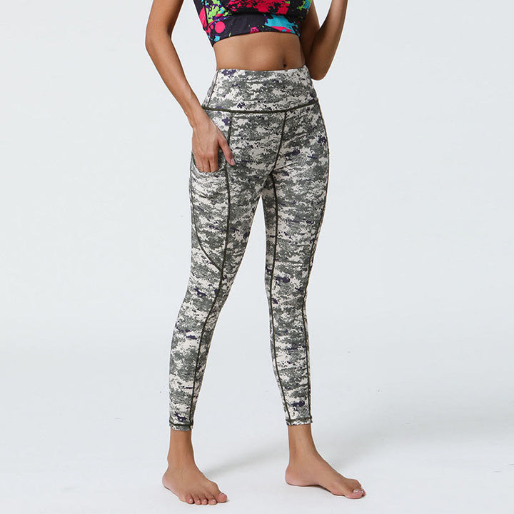 Leggings de sport taille haute avec imprimé léopard et Buddha Stones , pantalons de yoga pour femmes avec poches