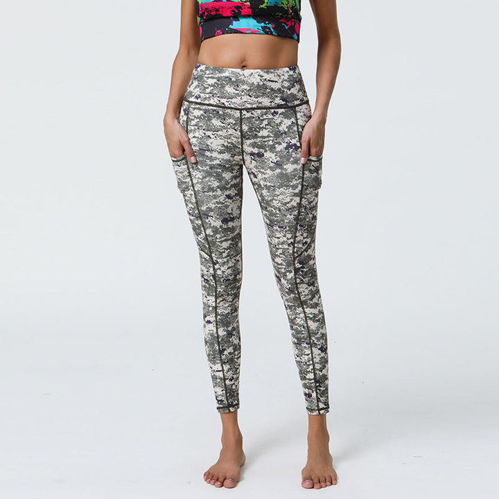 Leggings de sport taille haute avec imprimé léopard et Buddha Stones , pantalons de yoga pour femmes avec poches