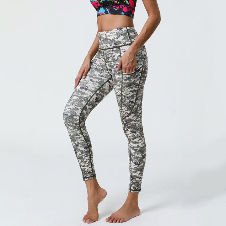 Leggings de sport taille haute avec imprimé léopard et Buddha Stones , pantalons de yoga pour femmes avec poches