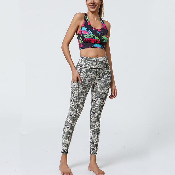 Leggings de sport taille haute avec imprimé léopard et Buddha Stones , pantalons de yoga pour femmes avec poches