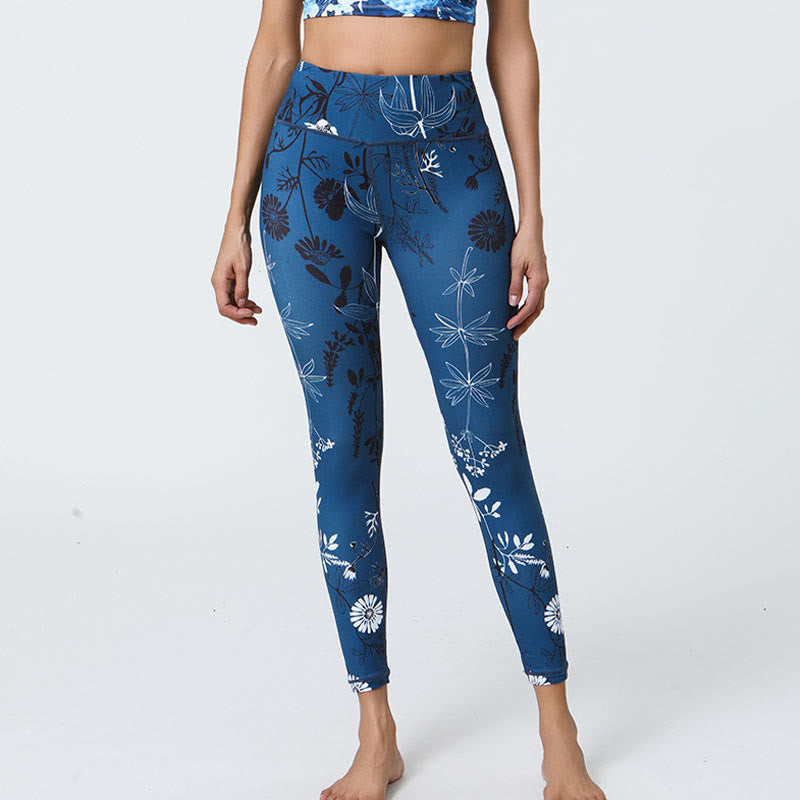 Buddha Stones Fleurs Feuilles Pissenlits Ananas Imprimé Sports Fitness Leggings Taille Haute Pantalons De Yoga Pour Femmes - Pissenlits bleu foncé - US12，UK/AU16，EU44 (XL) - image 13