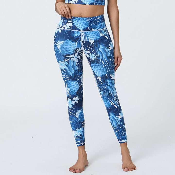 Buddha Stones Fleurs Feuilles Pissenlits Ananas Imprimé Sports Fitness Leggings Taille Haute Pantalons De Yoga Pour Femmes - Ananas bleu foncé - US12，UK/AU16，EU44 (XL) - image 18