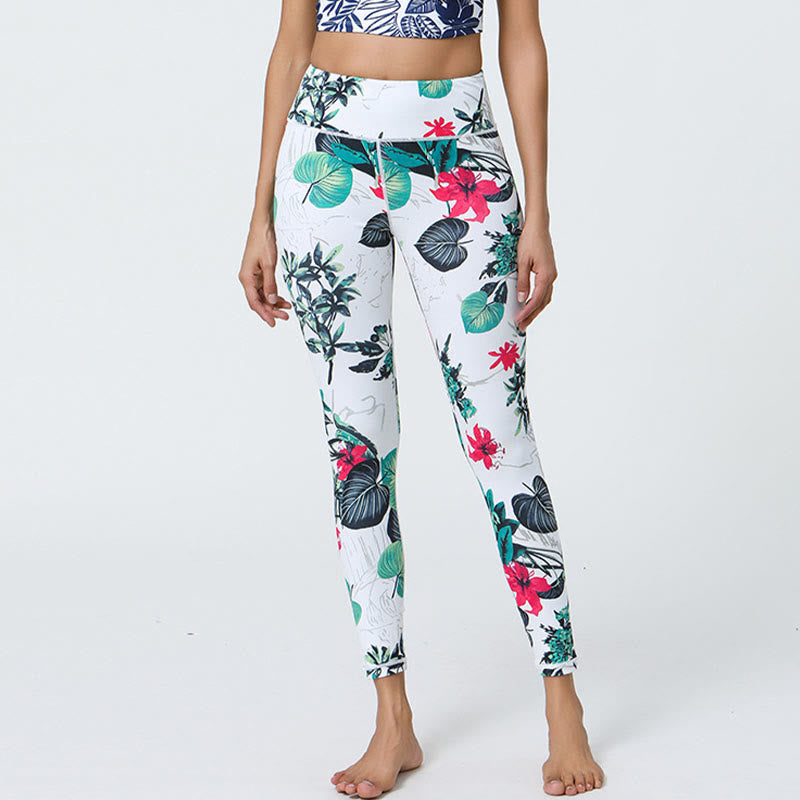 Buddha Stones Fleurs Feuilles Pissenlits Ananas Imprimé Sports Fitness Leggings Taille Haute Pantalons De Yoga Pour Femmes - Fleurs blanches et vertes Feuilles - US12，UK/AU16，EU44 (XL) - image 7