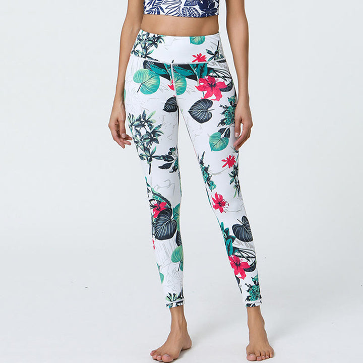 Buddha Stones Fleurs Feuilles Pissenlits Ananas Imprimé Sports Fitness Leggings Taille Haute Pantalons De Yoga Pour Femmes - Fleurs blanches et vertes Feuilles - US12，UK/AU16，EU44 (XL) - image 7