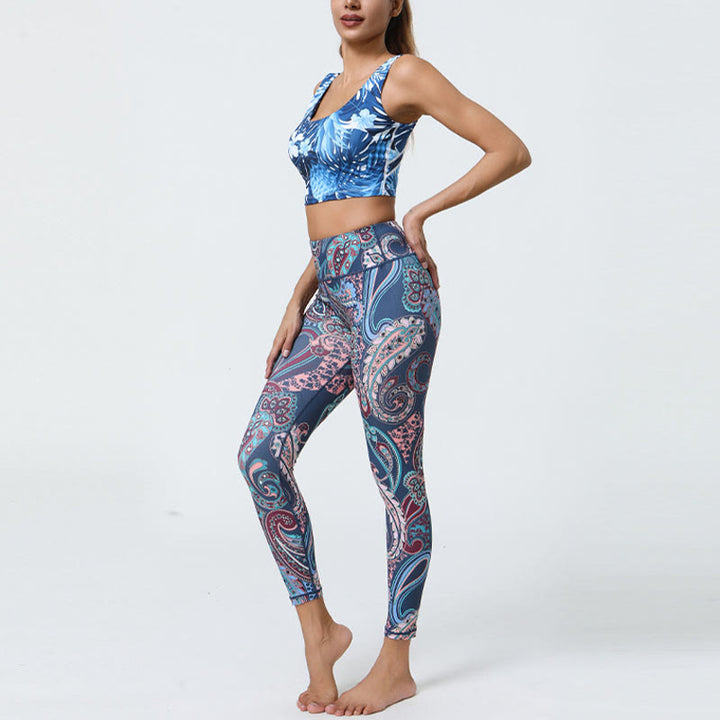 Buddha Stones Fleurs Plumes Soleil Lune Imprimé Sports Fitness Yoga Taille Haute Leggings Pantalons Femme