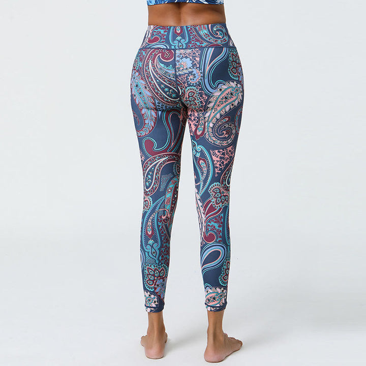 Buddha Stones Fleurs Plumes Soleil Lune Imprimé Sports Fitness Yoga Taille Haute Leggings Pantalons Femme