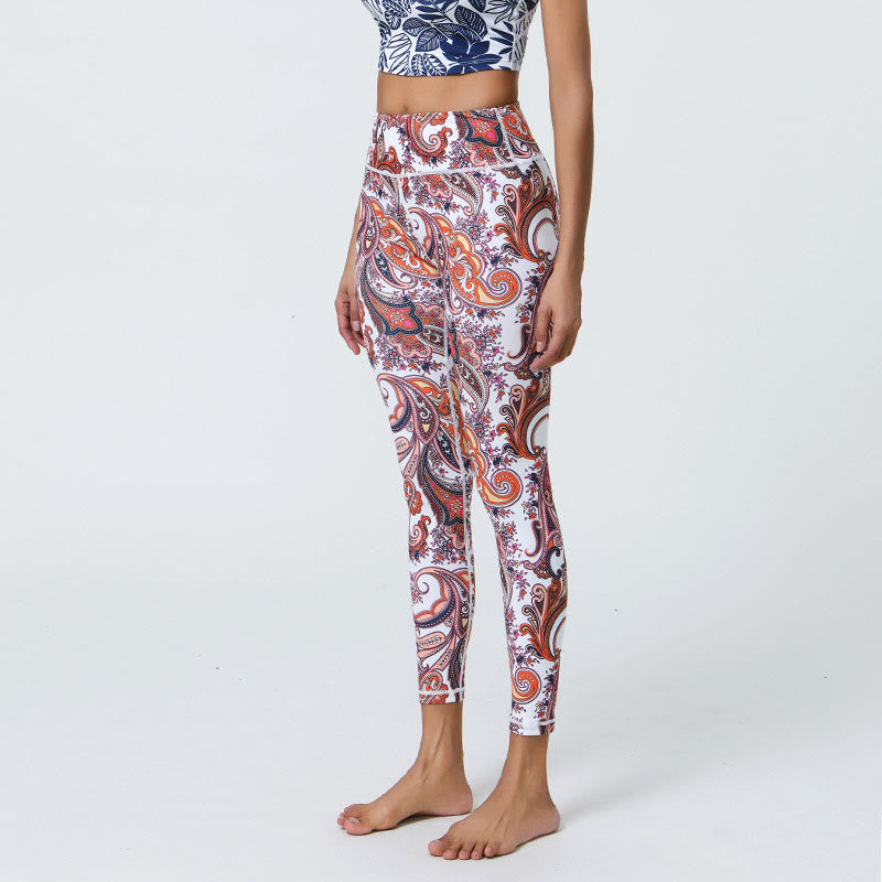 Buddha Stones Fleurs Plumes Soleil Lune Imprimé Sports Fitness Yoga Taille Haute Leggings Pantalons Femme - Motif blanc et rouge - US12，UK/AU16，EU44 (XL) - image 16