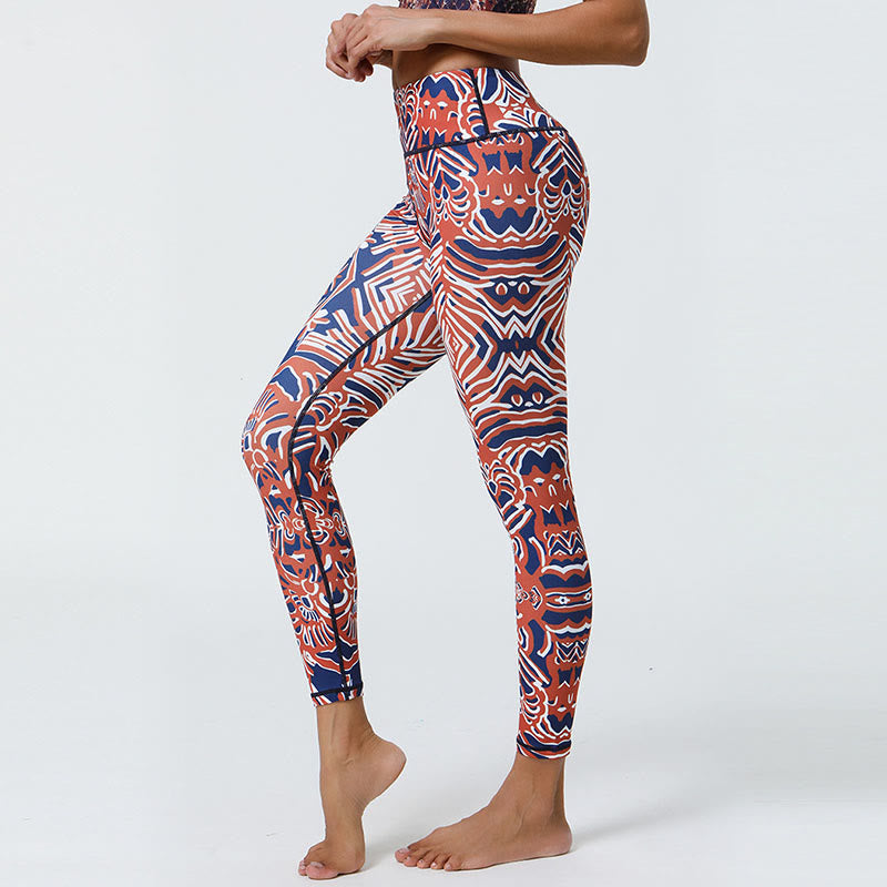 Buddha Stones Fleurs Plumes Soleil Lune Imprimé Sports Fitness Yoga Taille Haute Leggings Pantalons Femme