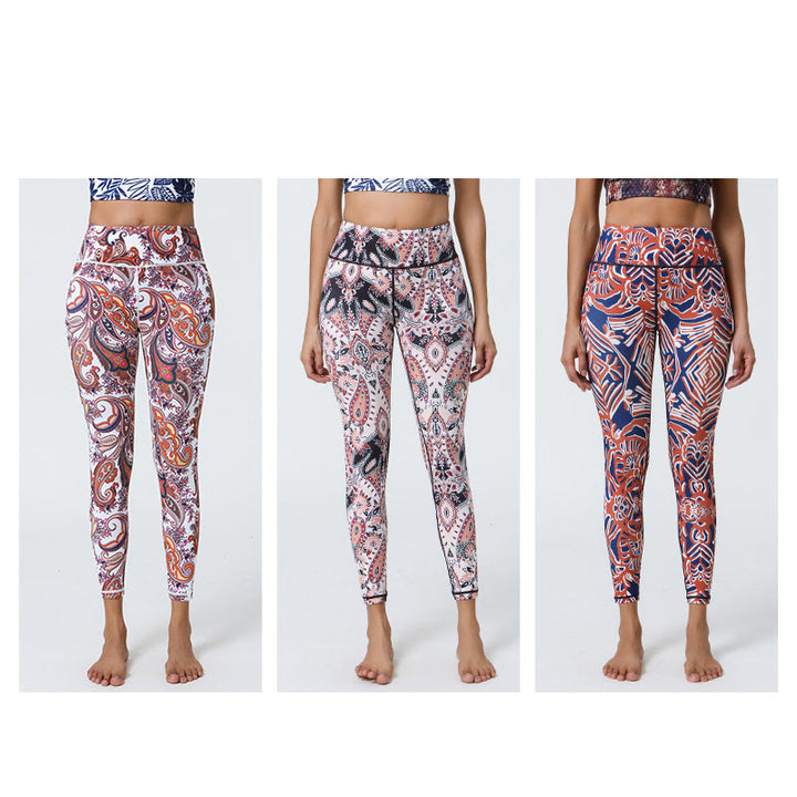 Buddha Stones Fleurs Plumes Soleil Lune Imprimé Sports Fitness Yoga Taille Haute Leggings Pantalons Femme